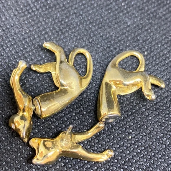 Cats earrings gold tone clear stones - Picture 3 of 12